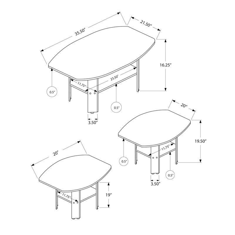 3pc Table Set Dark Cappuccino - EveryRoom