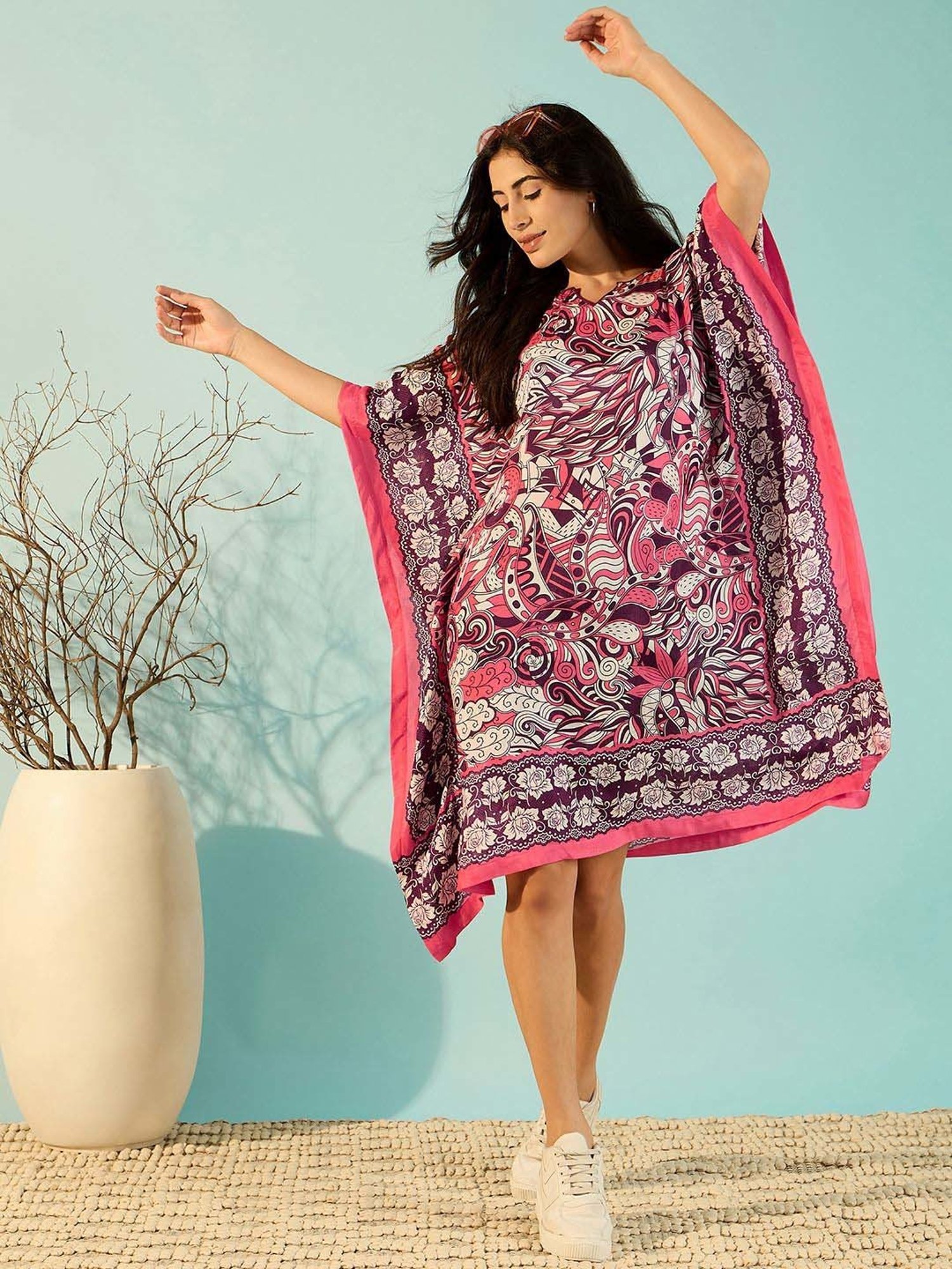 The Kaftan Company Pink Printed Kaftan