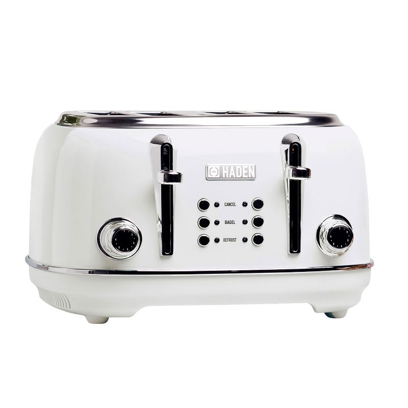Haden Heritage 75012 1.7 Liter Stainless Steel Body Retro Electric Tea Kettle & Haden Heritage 75013 4 Slice Wide Slot Retro Toaster, Ivory White