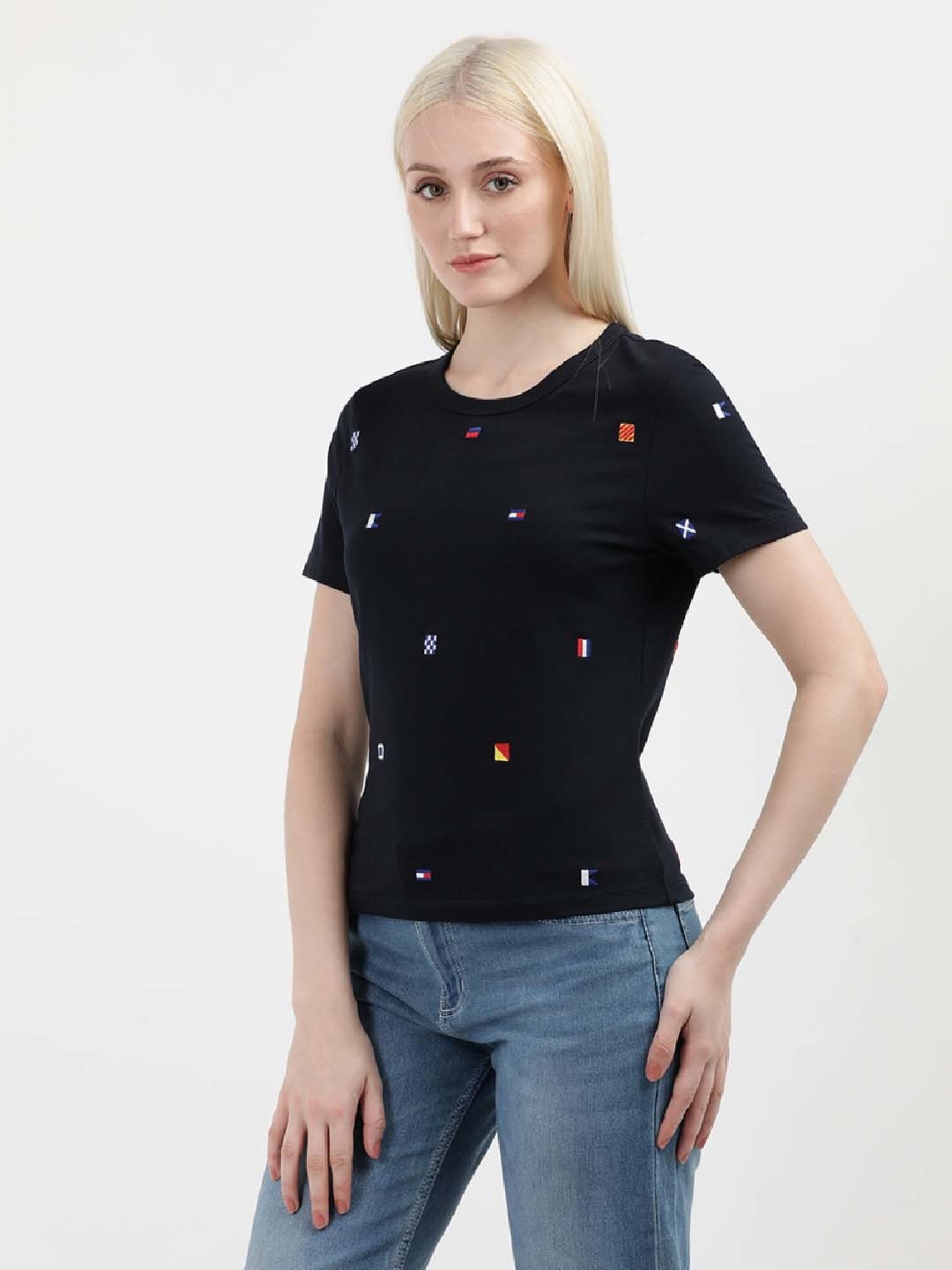 TOMMY HILFIGER Navy Cotton Embroidered T-Shirt