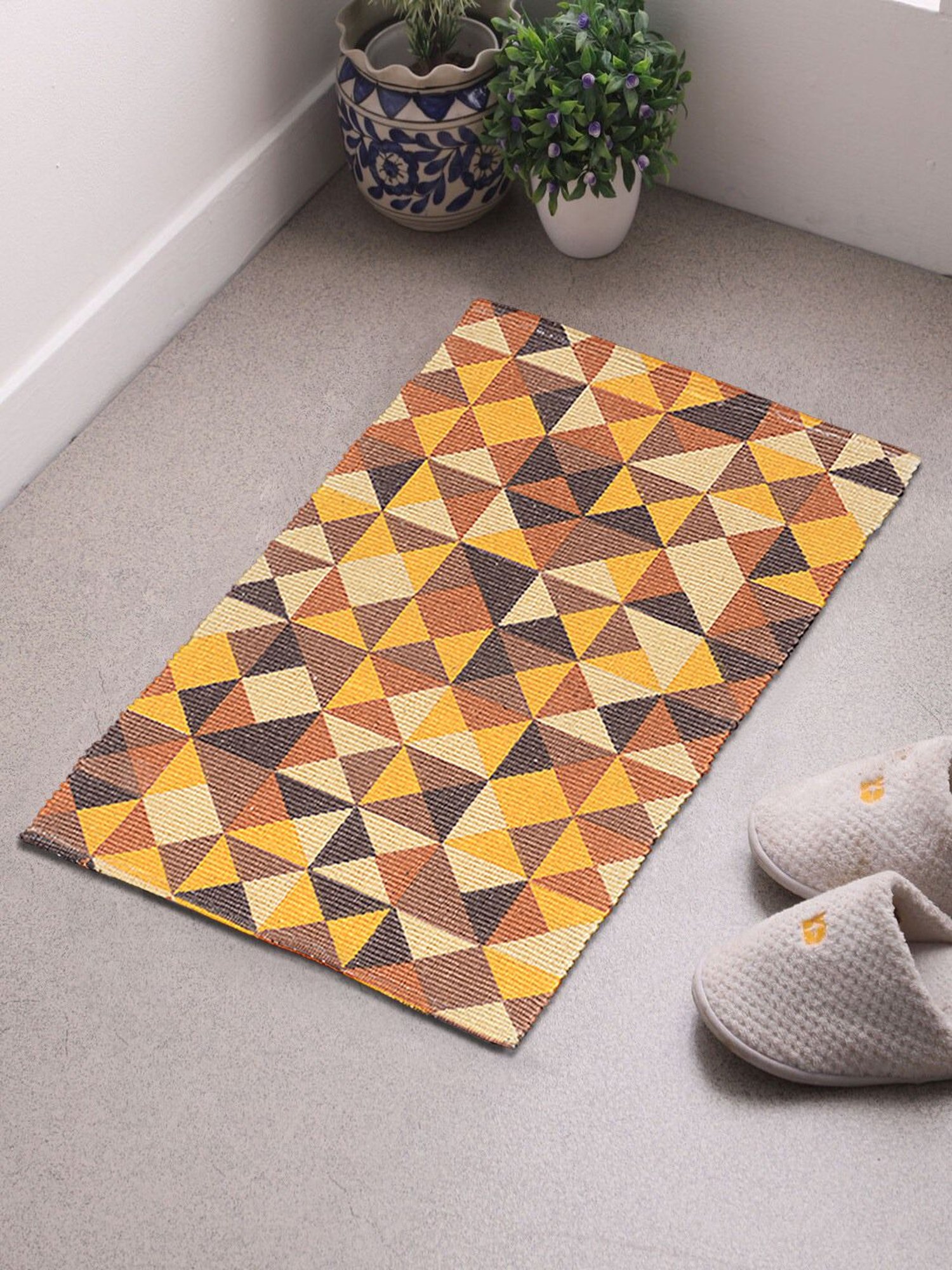Saral Home Abstract Yellow Cotton Multiuse Rug