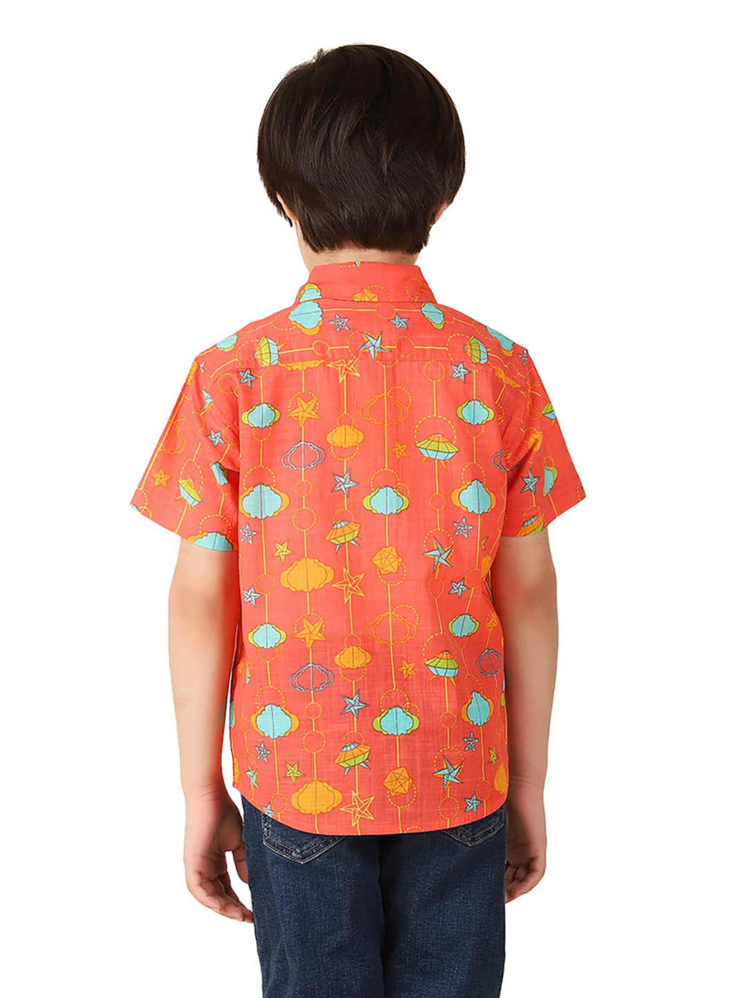 Fabindia Kids Coral Printed Shirt