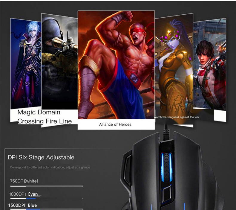 AULA S18 Backlit Gaming Mouse 7 Buttons Programming 4000 DPI Adjustable Optical Wired USB Mouse with Fire Keys for FPS Gamer