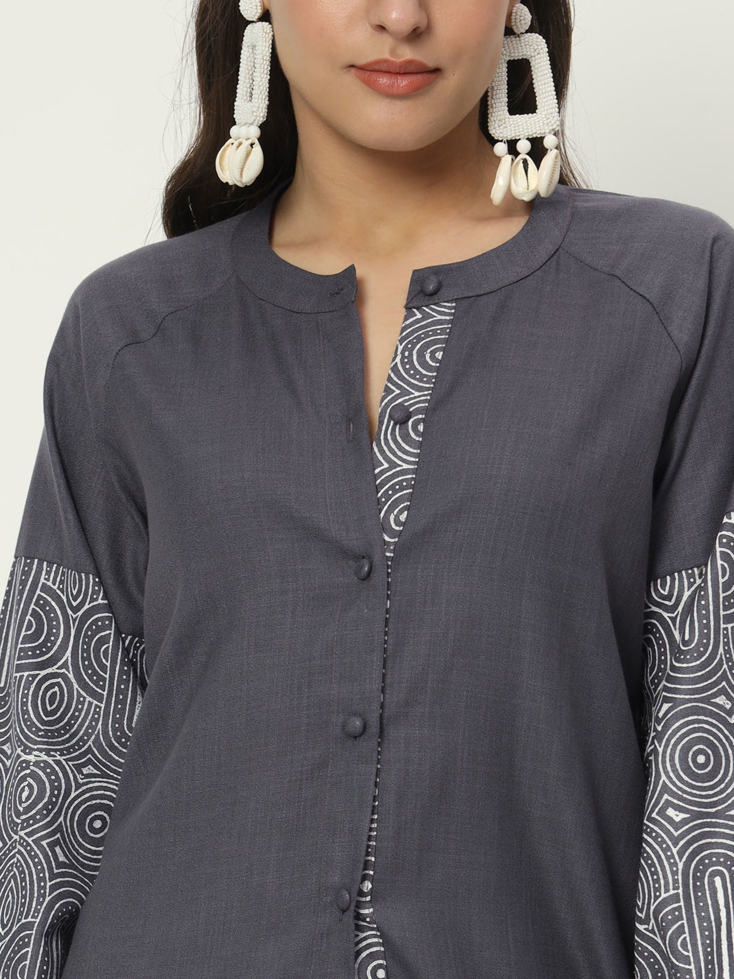 9rasa Grey Cotton Printed Shirt