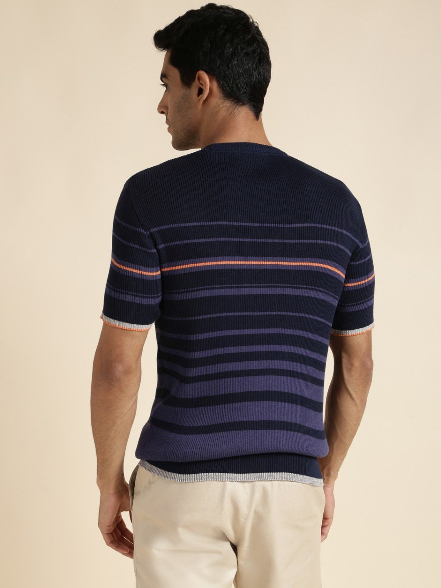 Andamen Navy Regular Fit Striped T-Shirt