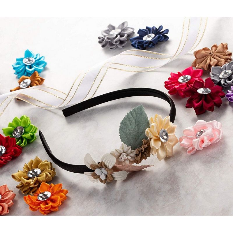Juvale 50 Pack Artificial Flowers Satin Craft Flower Heads with Rhinestones, 1.5 in.