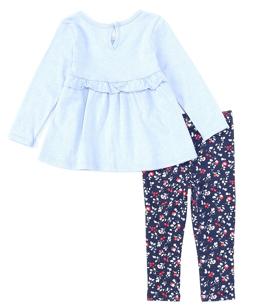 Tommy Hilfiger Baby Girls 12-24 Months Long-Sleeve Logo Peplum Top & Floral Leggings Set