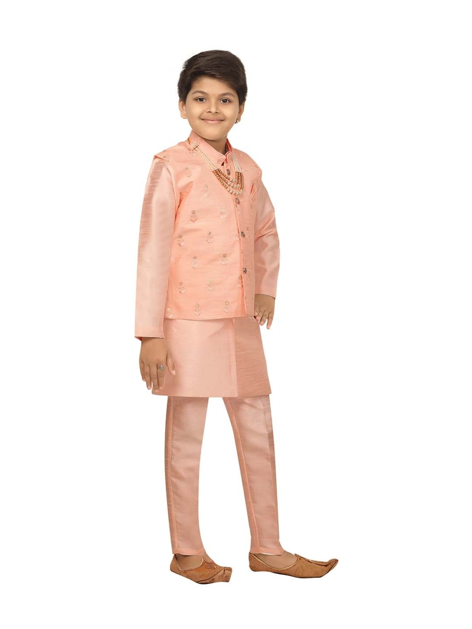 Ahhaaaa Kids Baby Pink Embroidered Kurta Set