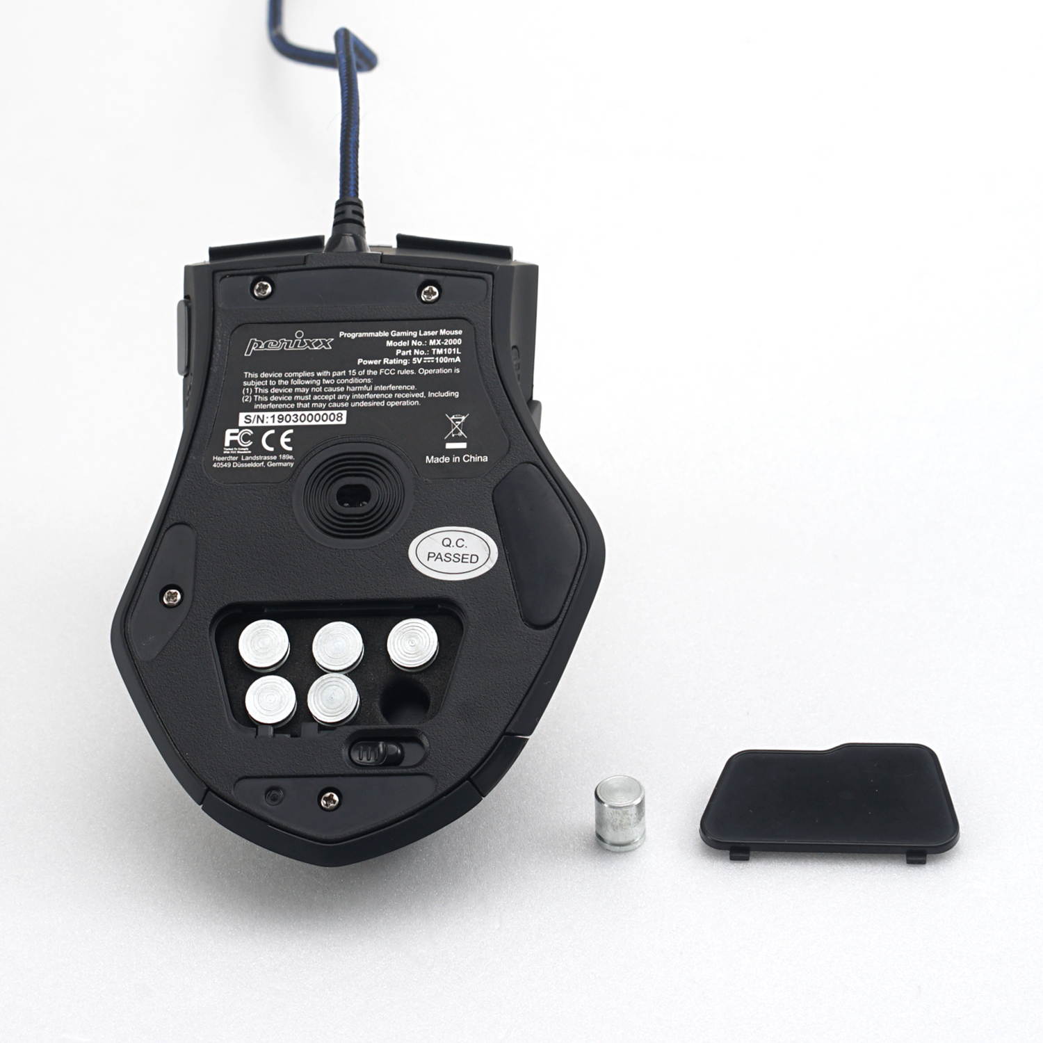 Perixx MX-2000B Ergonomic Laser Gaming Mouse, 11 Programmable Buttons, Adjustable Weight Cartridge, Customizable LED Colors, 500 to 5000 DPI Resolution