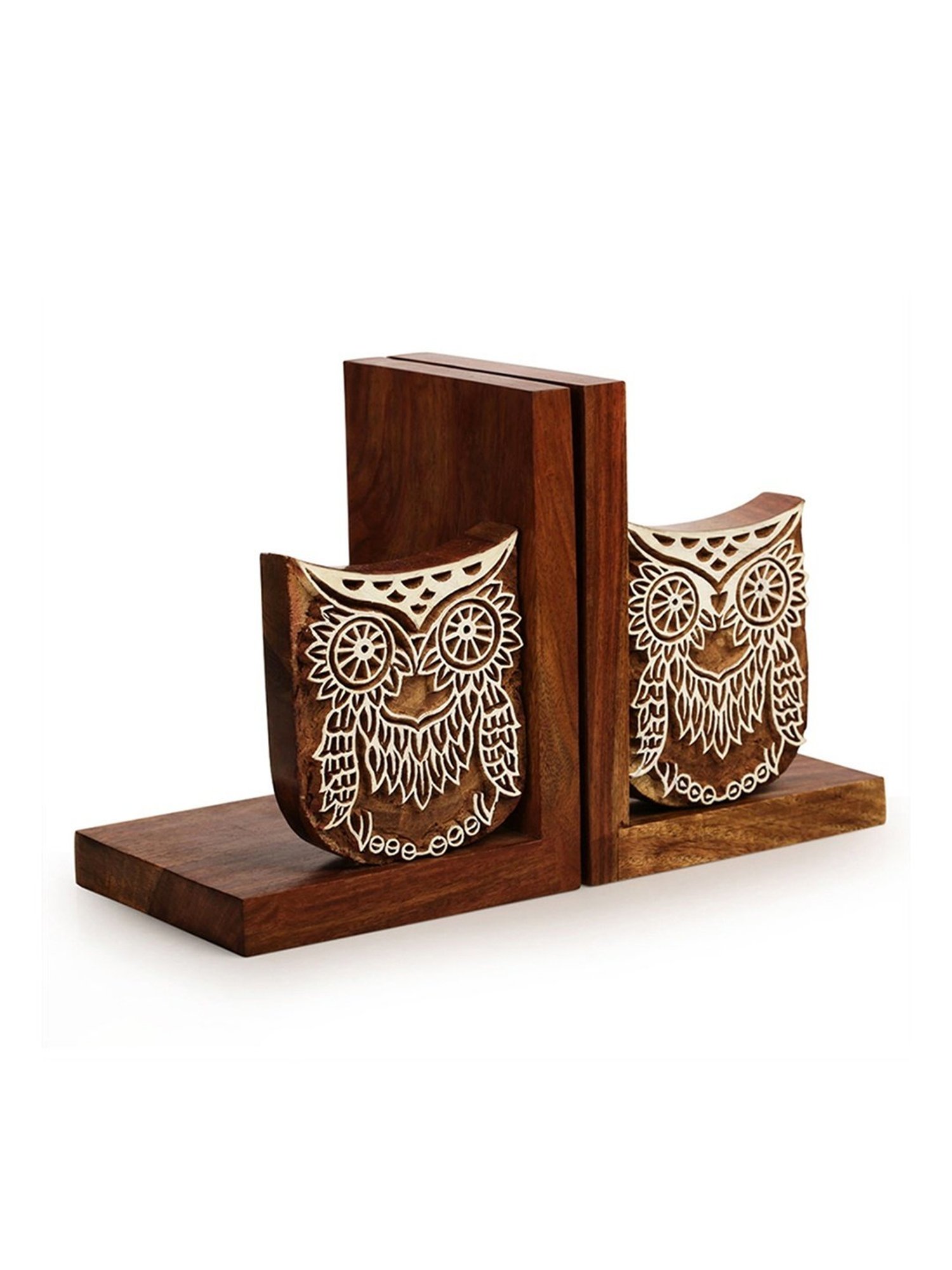 ExclusiveLane Wooden Hand Engraved Owl Book End In Sheesham Wood