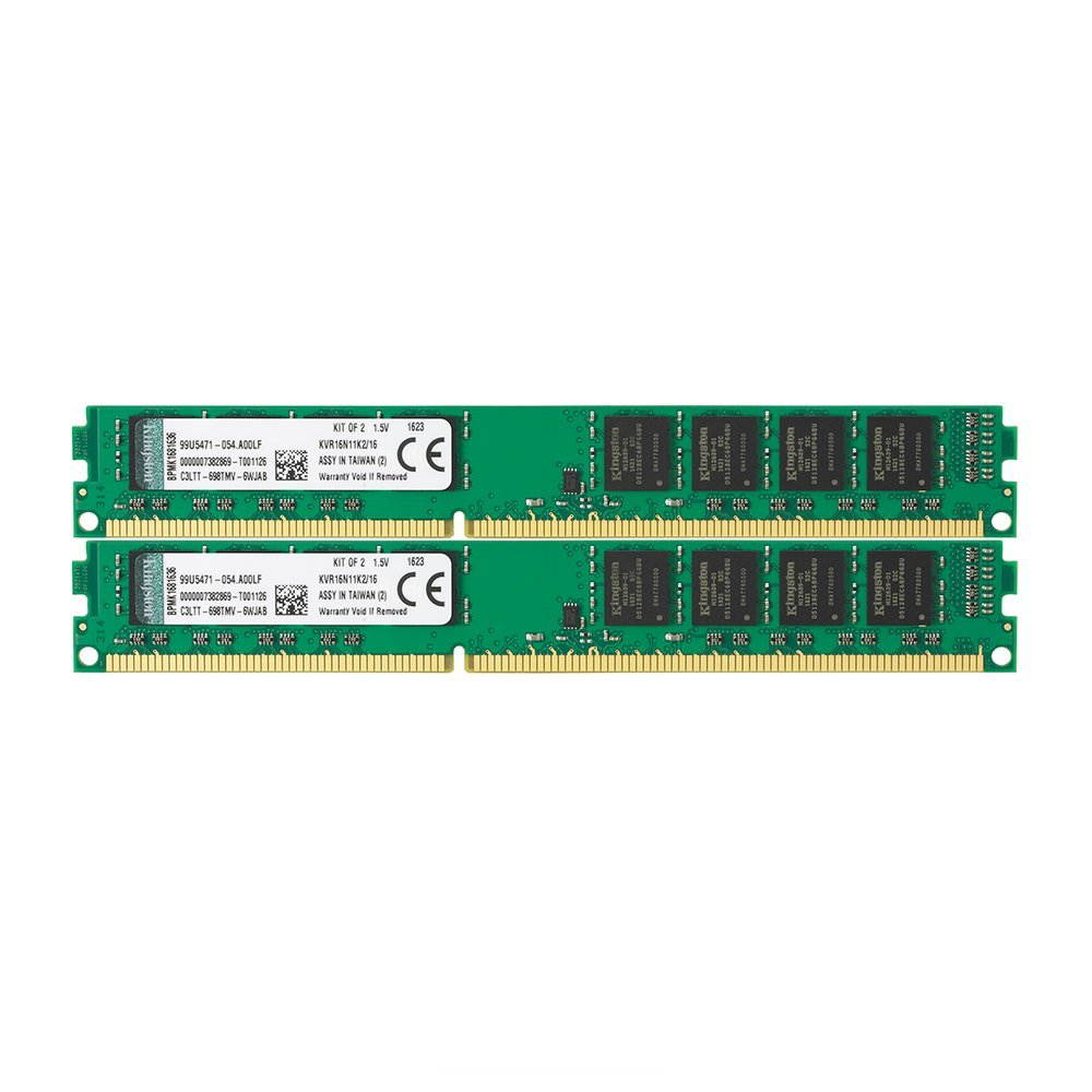 Kingston ValueRAM 16GB DDR3 SDRAM Memory Modules - 16 GB (2 x 8 GB) - DDR3 SDRAM - 1600 MHz - Non-ECC - Unbuffered - 240-pin - DIMM KVR16N11K2/16