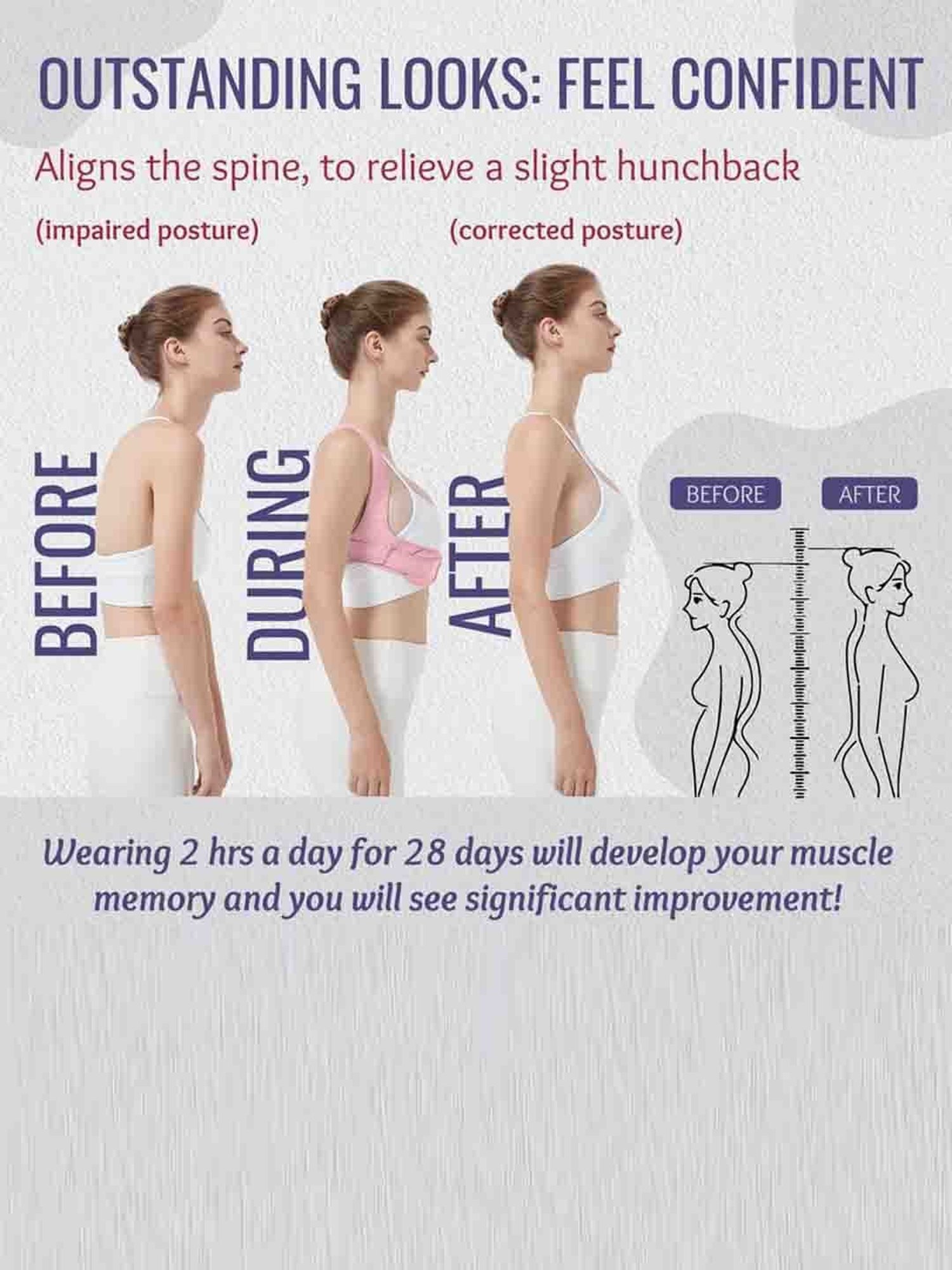 HealthSense Posture Corrector for Women, Back Pain Relief with Back Support Belt (L/XL) - Pink