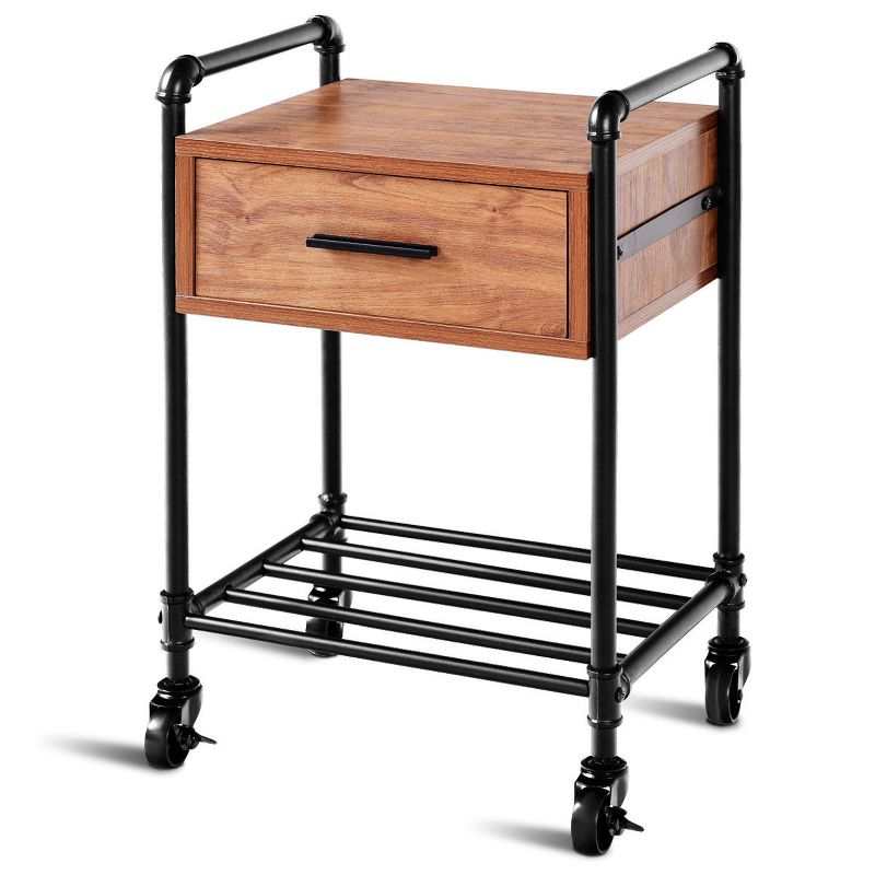 Costway 2-Tier End Coffee Table Nightstand Sofa Side Living Room Furni W/Drawer &Wheels