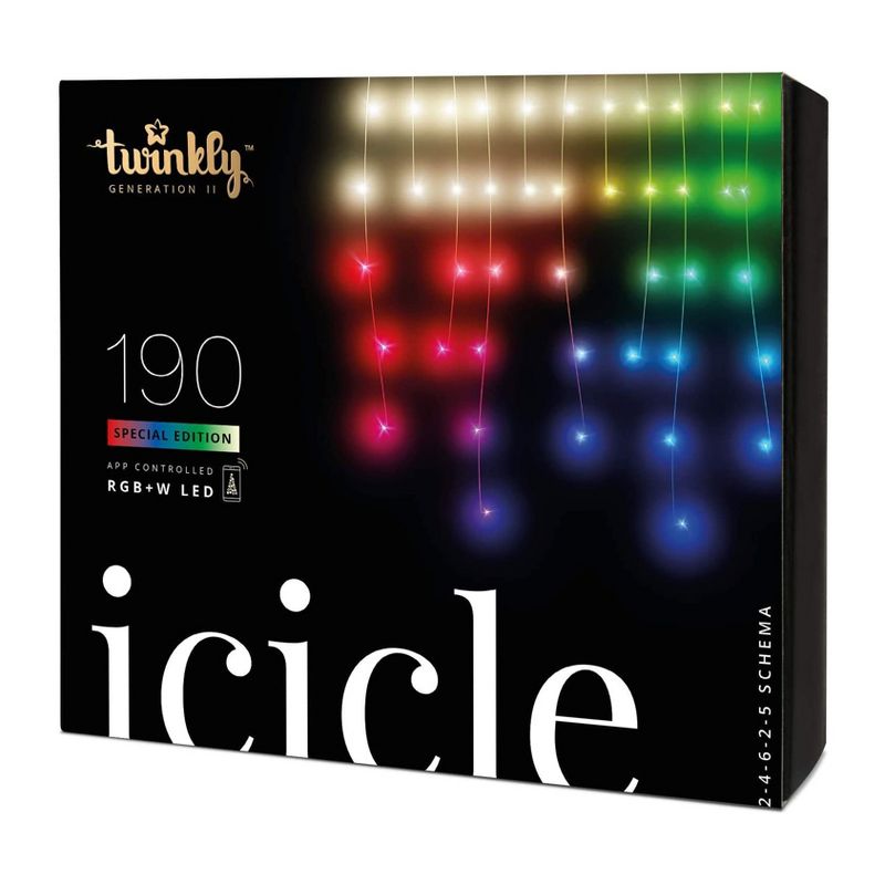 Twinkly TWI190SPP-TUS 190 LED RGB Multicolor + White 16x2 ft Icicle Lights, WiFi Controlled, Decorative Christmas Lights for Home, Classroom, Dormroom