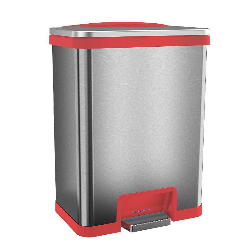 halo quality 13gal TapCan Stainless Steel Pedal Sensor Step Trash Can with Red Trim