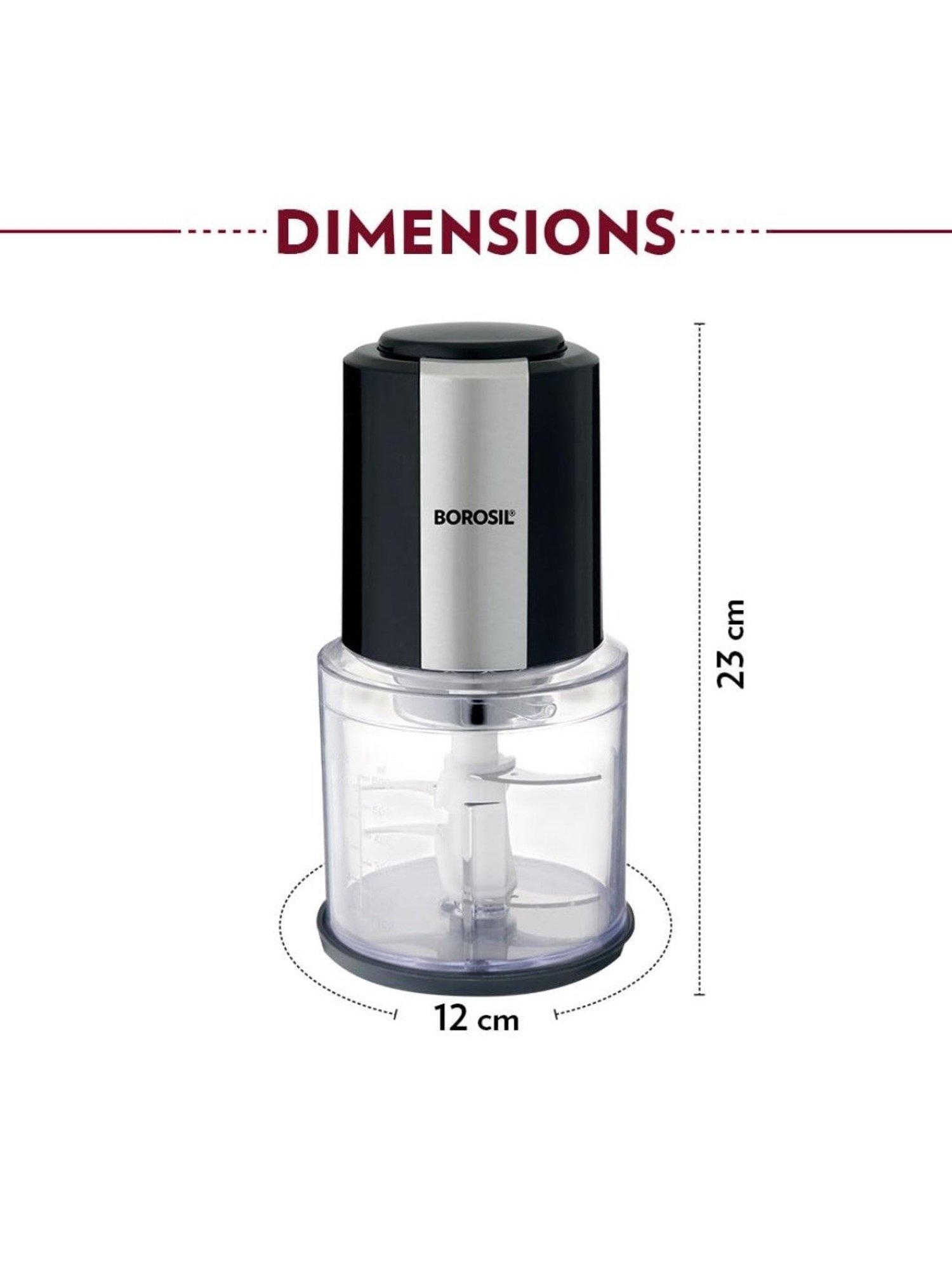 Borosil Chef Delite Electric Chopper 300W plastic bowl with lid (Black)