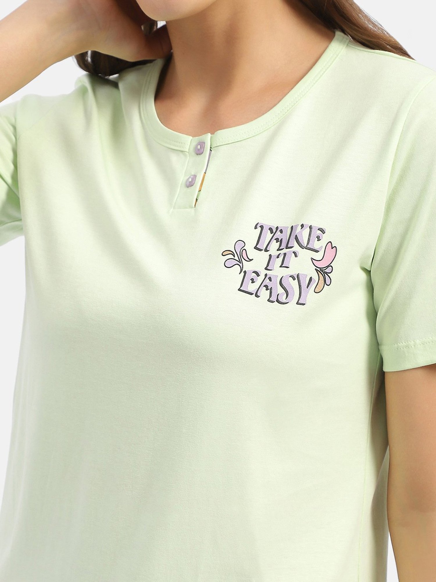 MADAME M Secret Lime Printed T-Shirt With Pyjamas