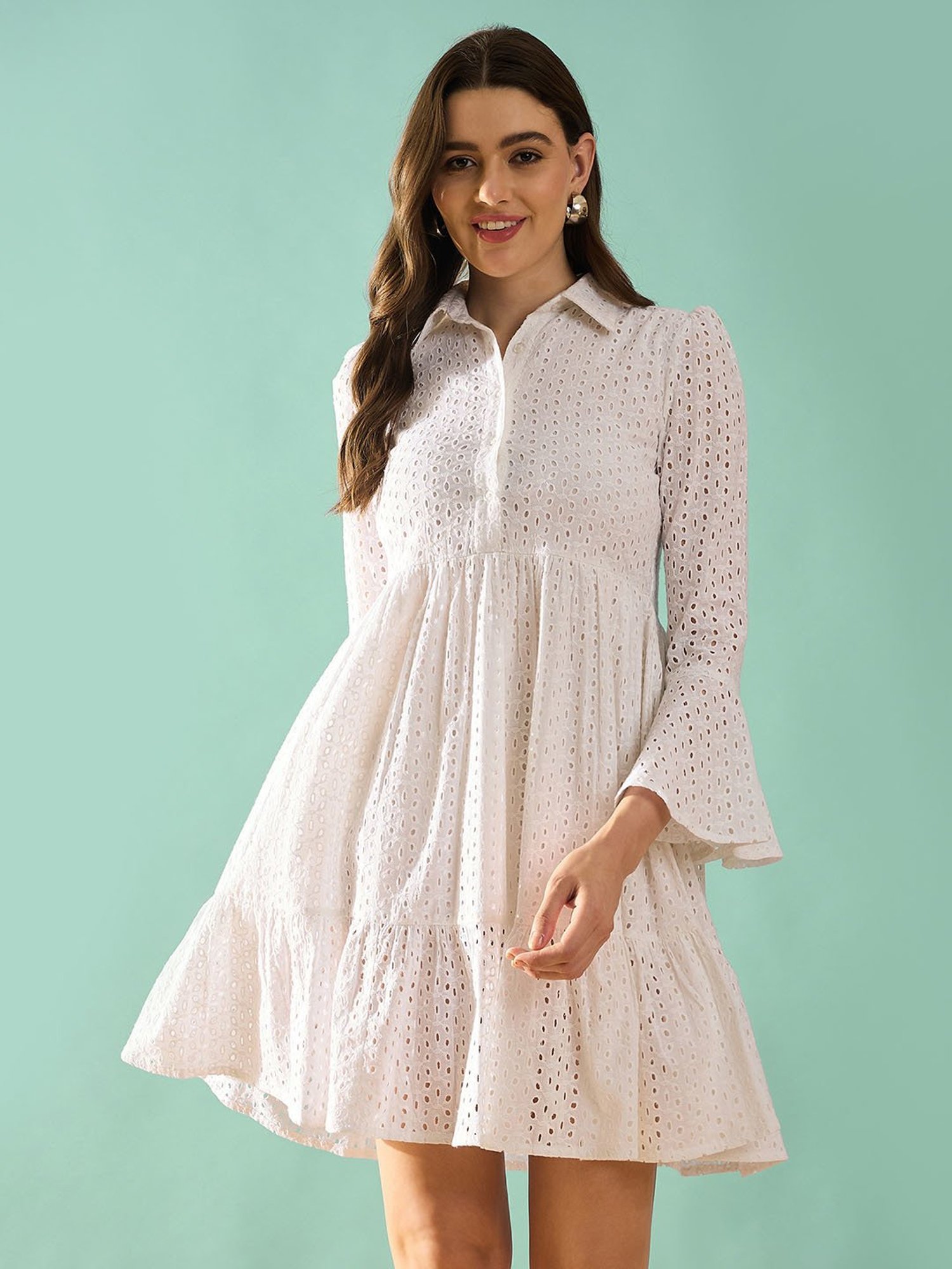 PANIT White Cotton Embroidered Ethnic Dress