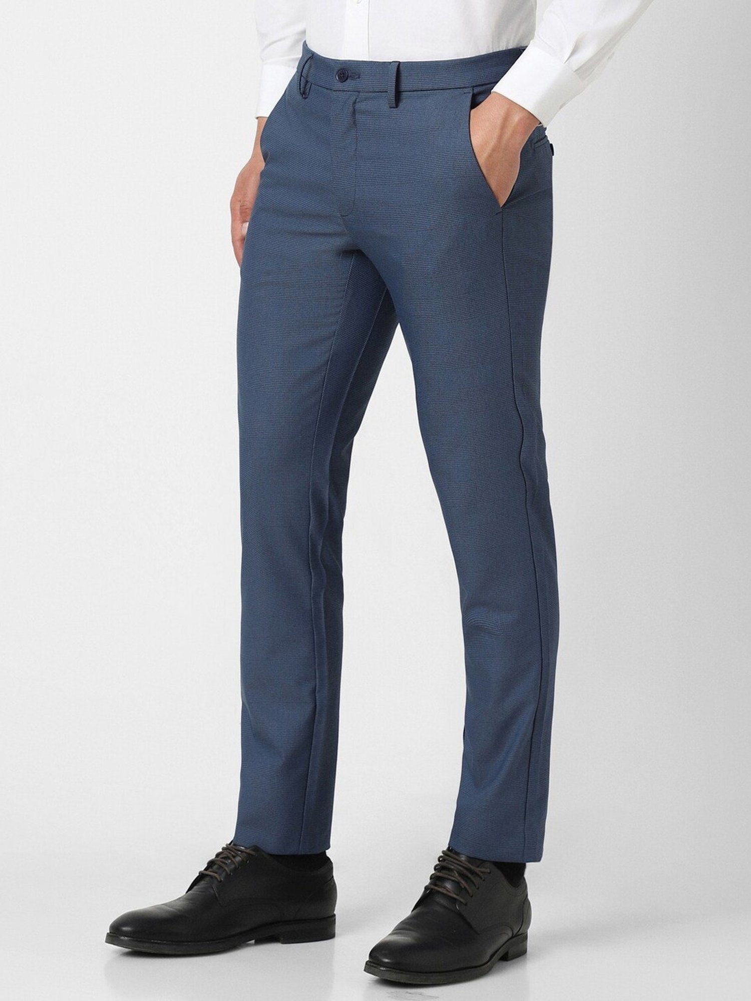 Van Heusen Blue Slim Fit Checks Trousers
