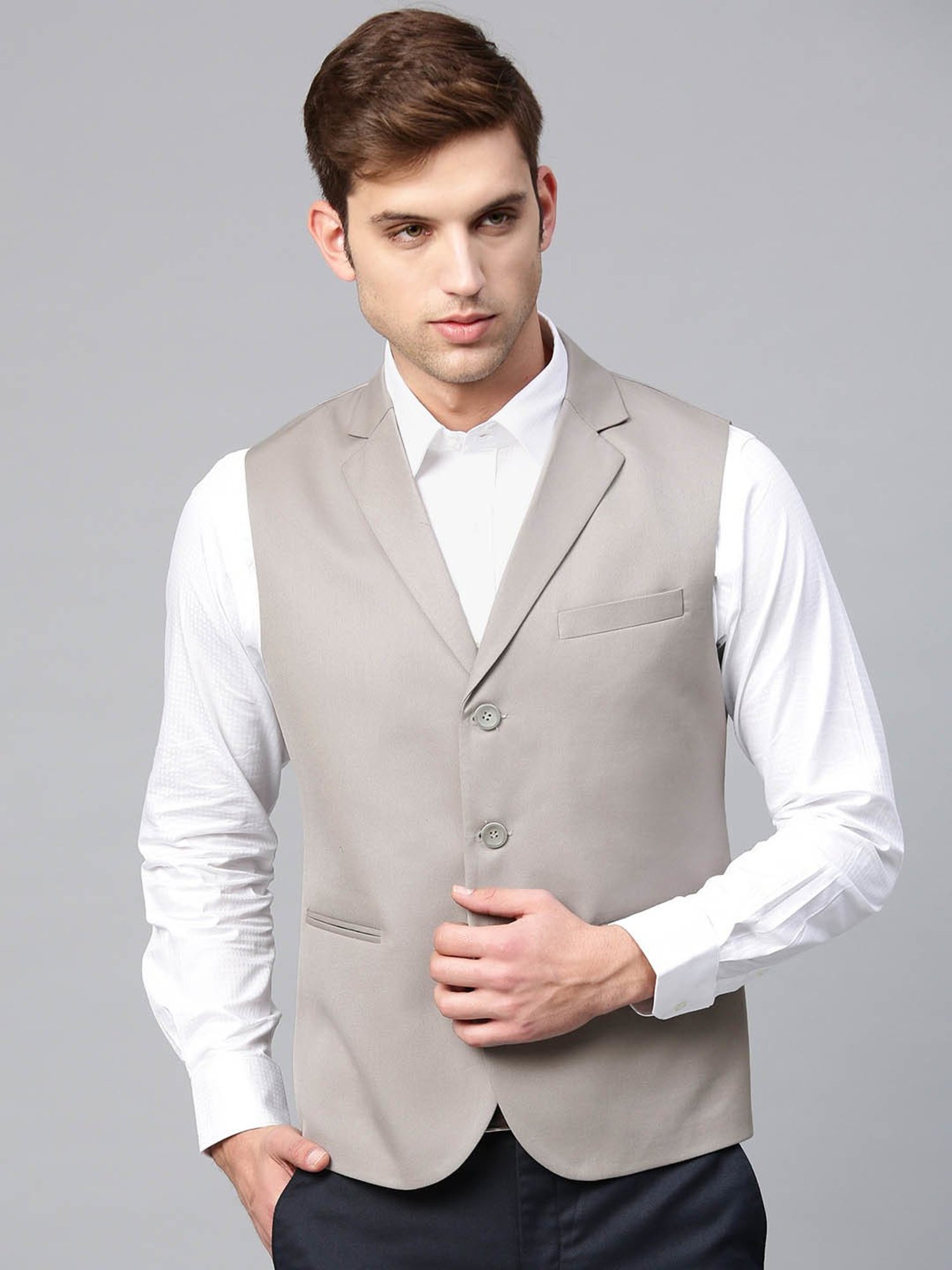 ManQ Beige Sleeveless Waistcoat