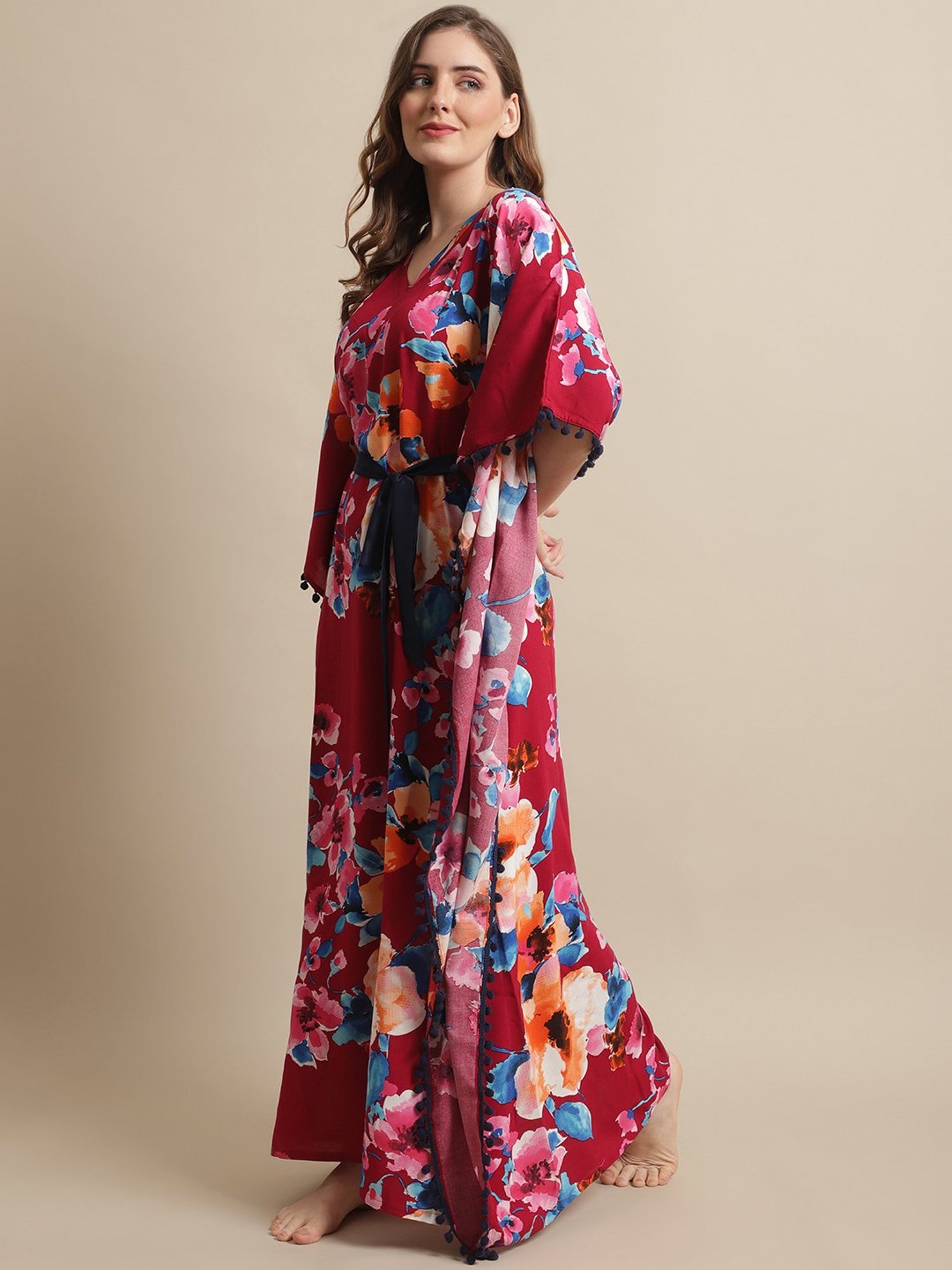 Boston Club Maroon Printed Kaftan