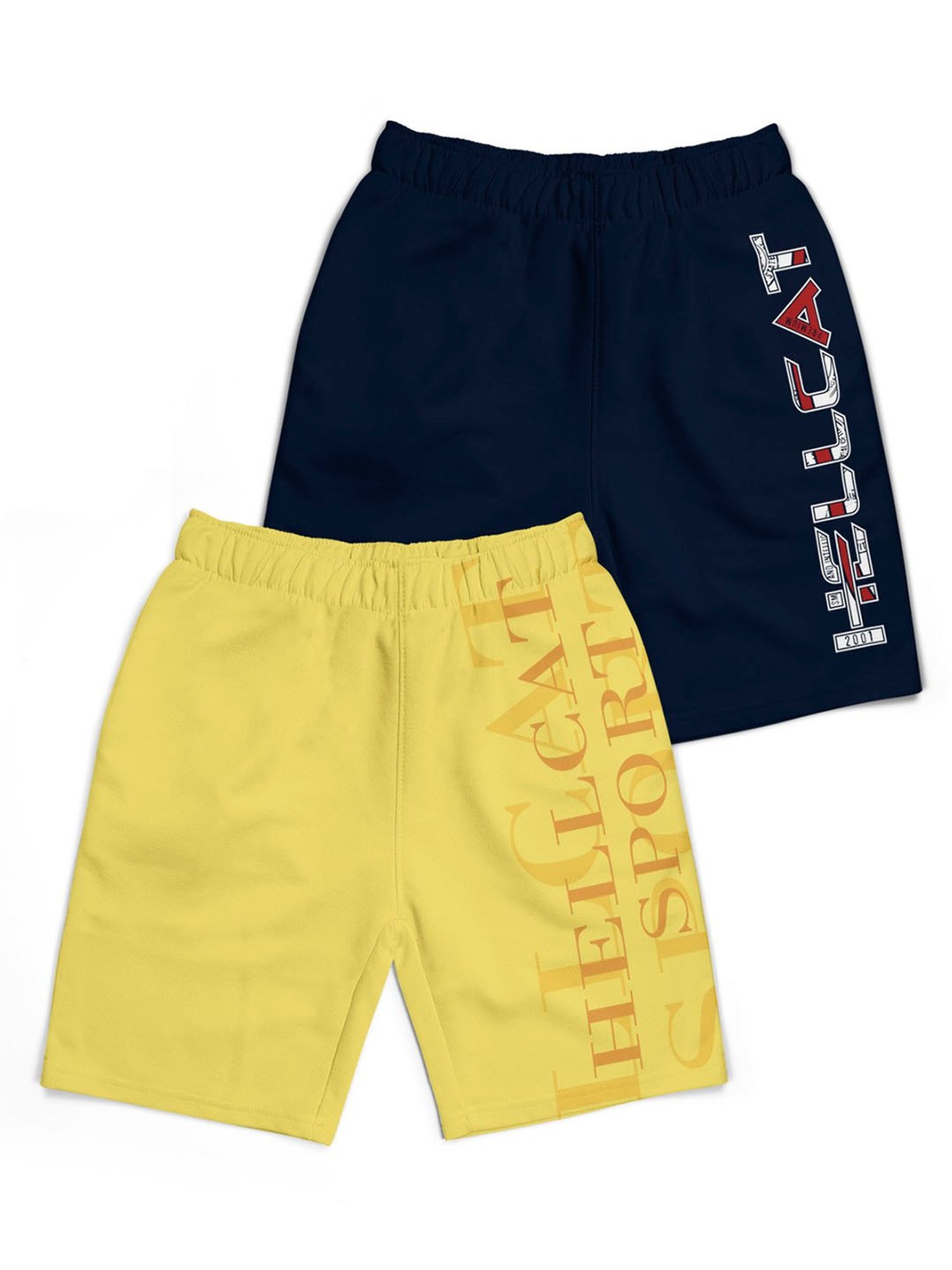 HELLCAT Kids Yellow & Navy Printed Shorts (Pack Of 2)