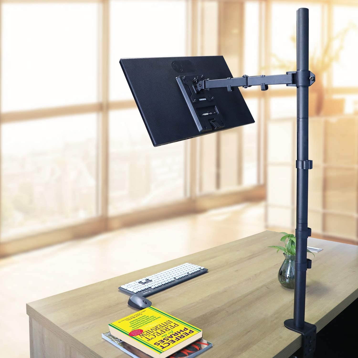 Single Monitor Stand Desk Mount - 39 Inch Extra Tall Fully Adjustable Stand with C Clamp/Grommet Mounting Base, Articulating Monitor Arm for 13-32 Inch Computer Screen, Holds up to 22lbs by HUANUO