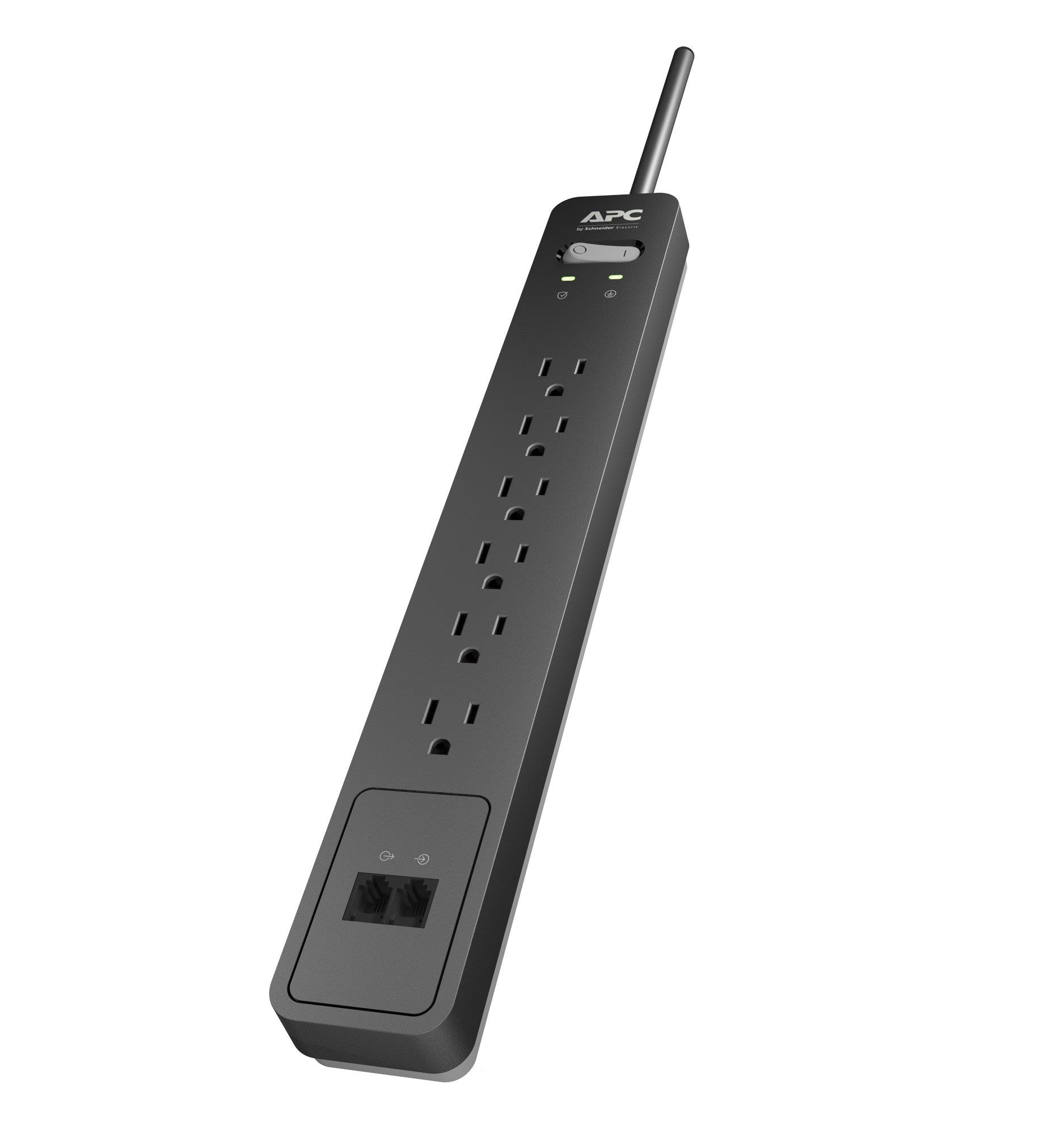 APC 6-Outlet Surge Protector Power Strip with Telephone Protection, 1080 Joules, SurgeArrest Essential (PE6T)