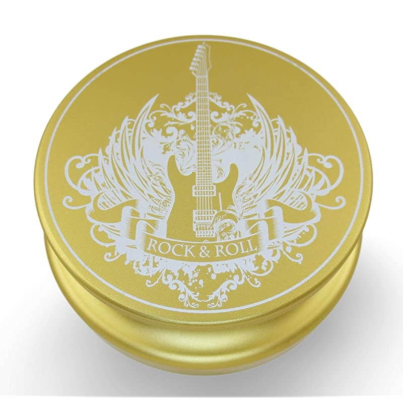 Rock & Roll Series 380 Record Weight Turntable Stabilizer (380 g) - Anodized Aluminum - Laser Engraved Surface - R&R Guitar - Color: (Aztec Gold)