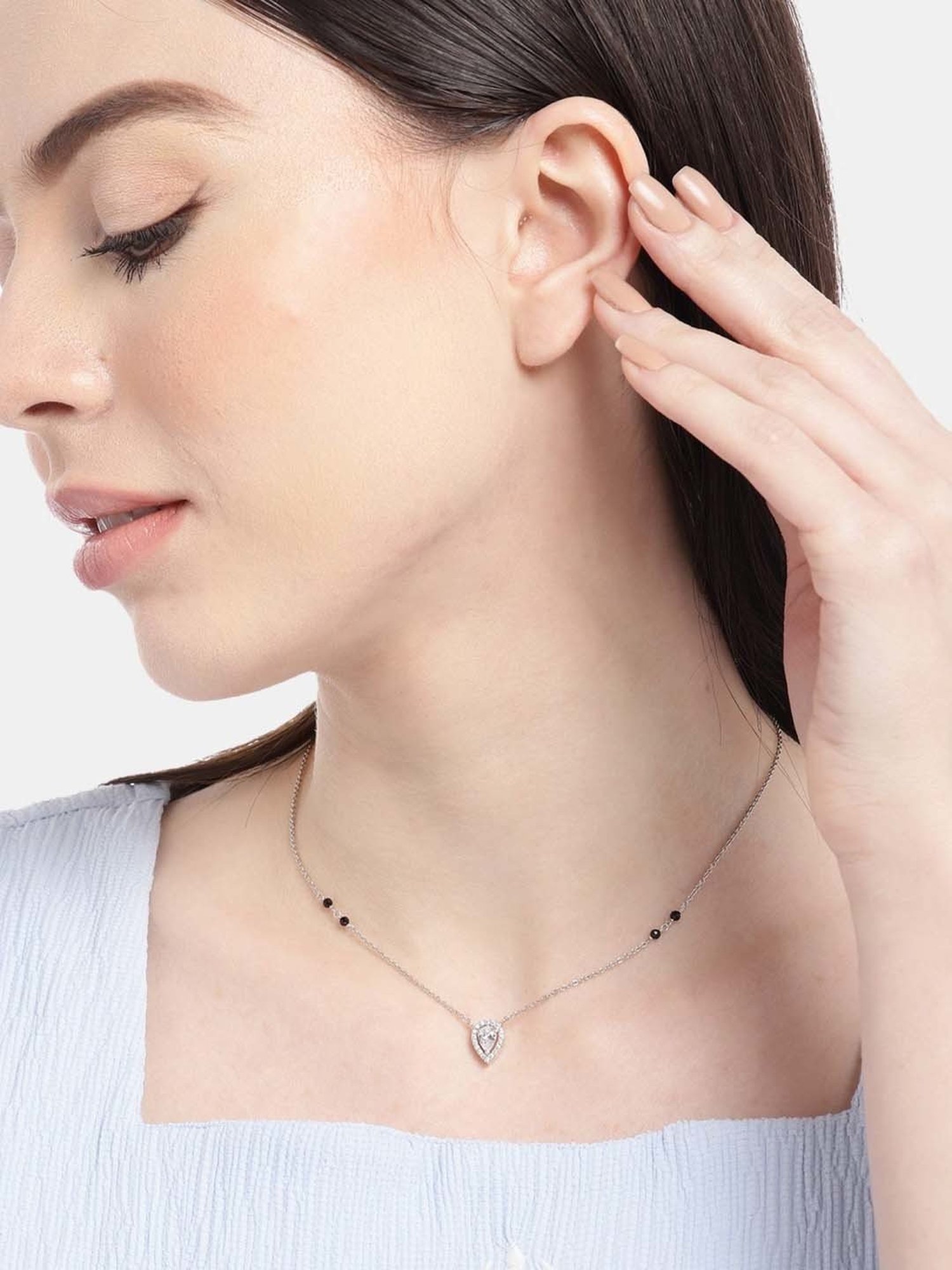 Zavya 925 Silver Radiant Vows CZ Rhodium-Plated Mangalsutra for Women