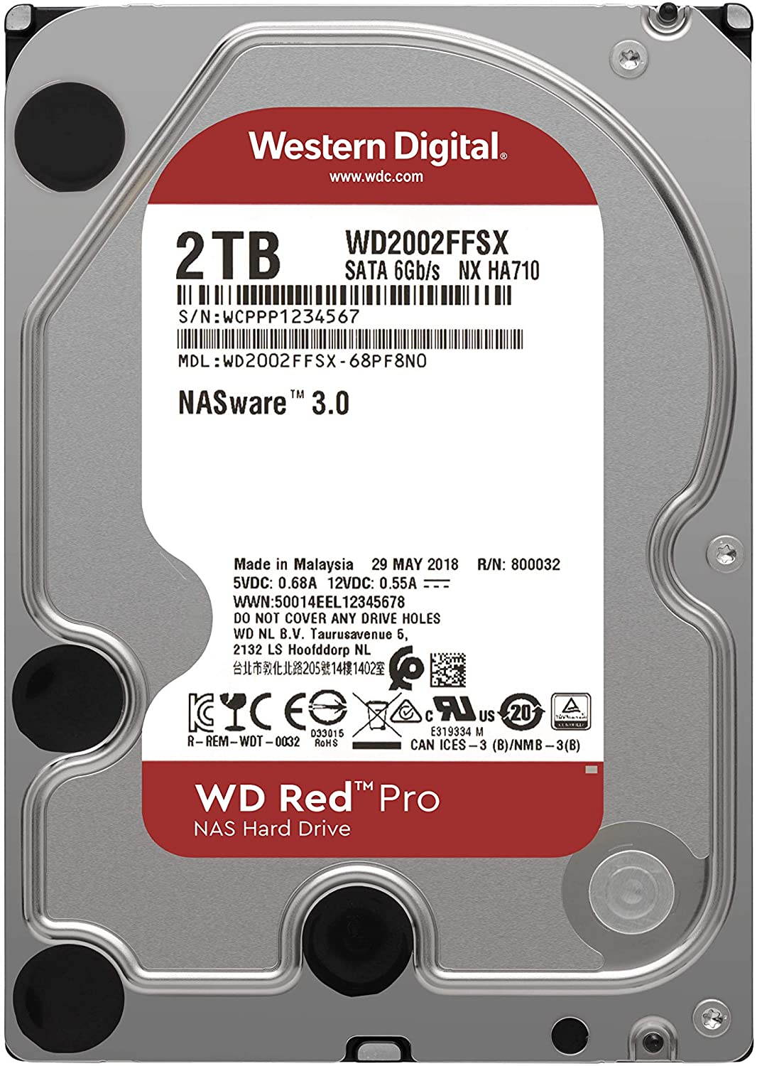 Western Digital 2TB WD Red Pro NAS Internal Hard Drive HDD - 7200 RPM, SATA 6 Gb/s, CMR, 64 MB Cache, 3.5" - WD2002FFSX