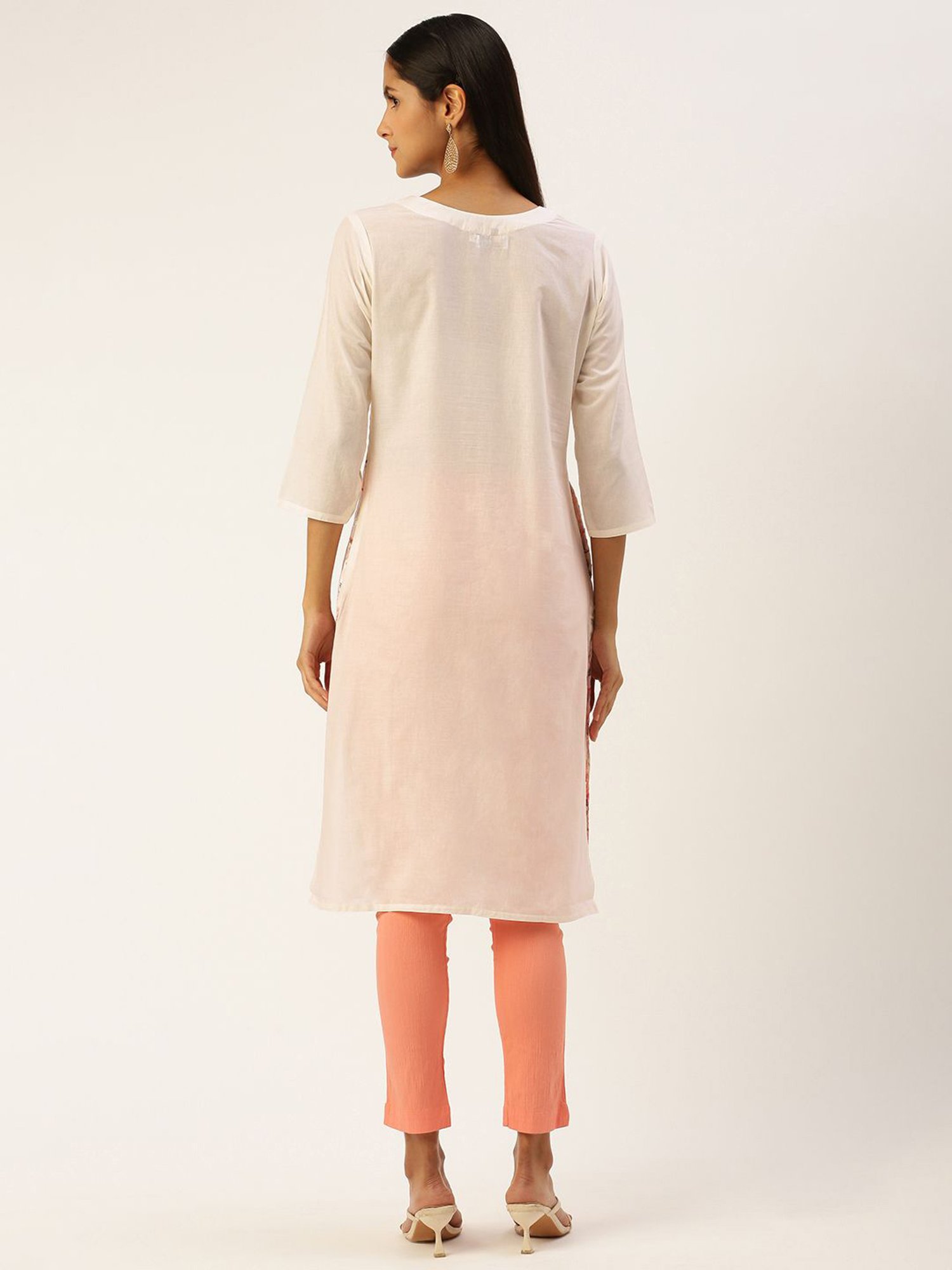 SHANVIKA Cream Embroidered Cotton Straight Kurta