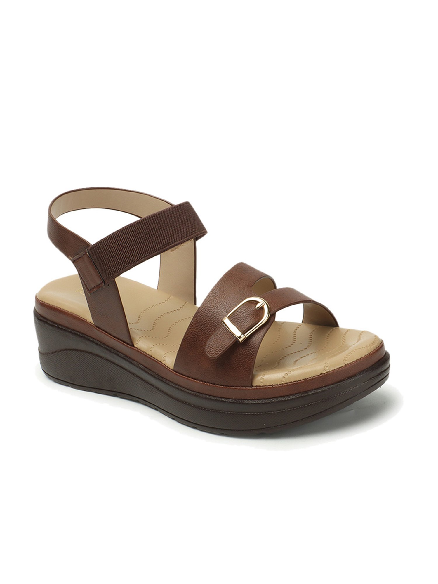 Iconics Women's Brown Ankle Strap Wedges