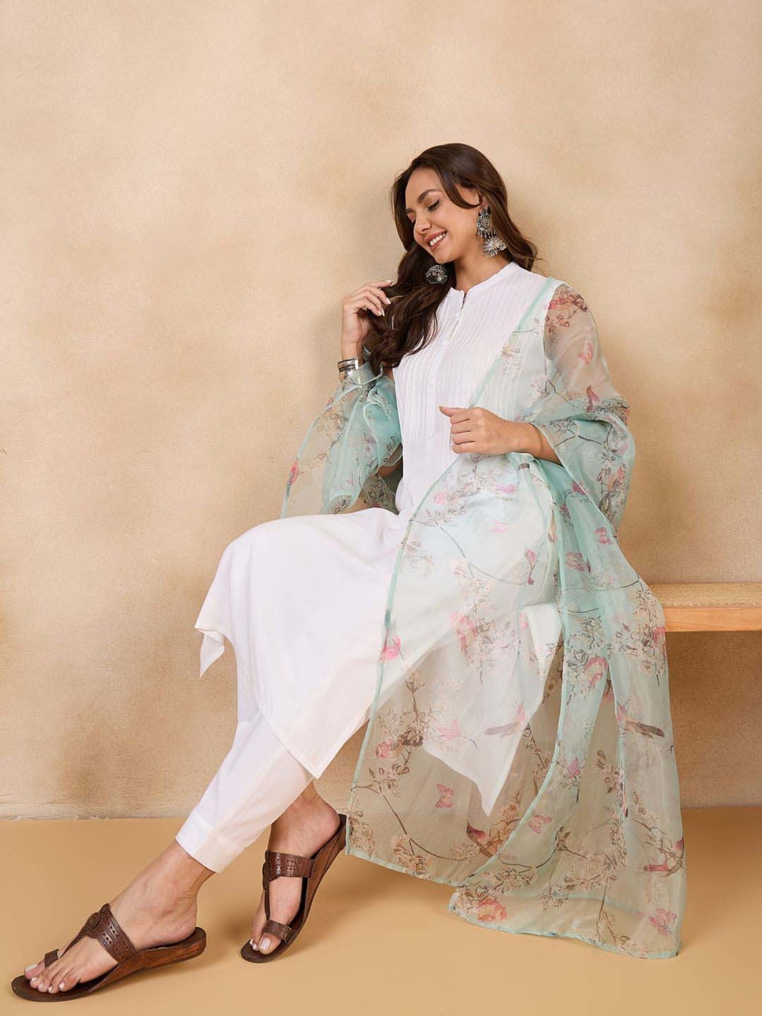 Inweave Green Floral Print Dupatta