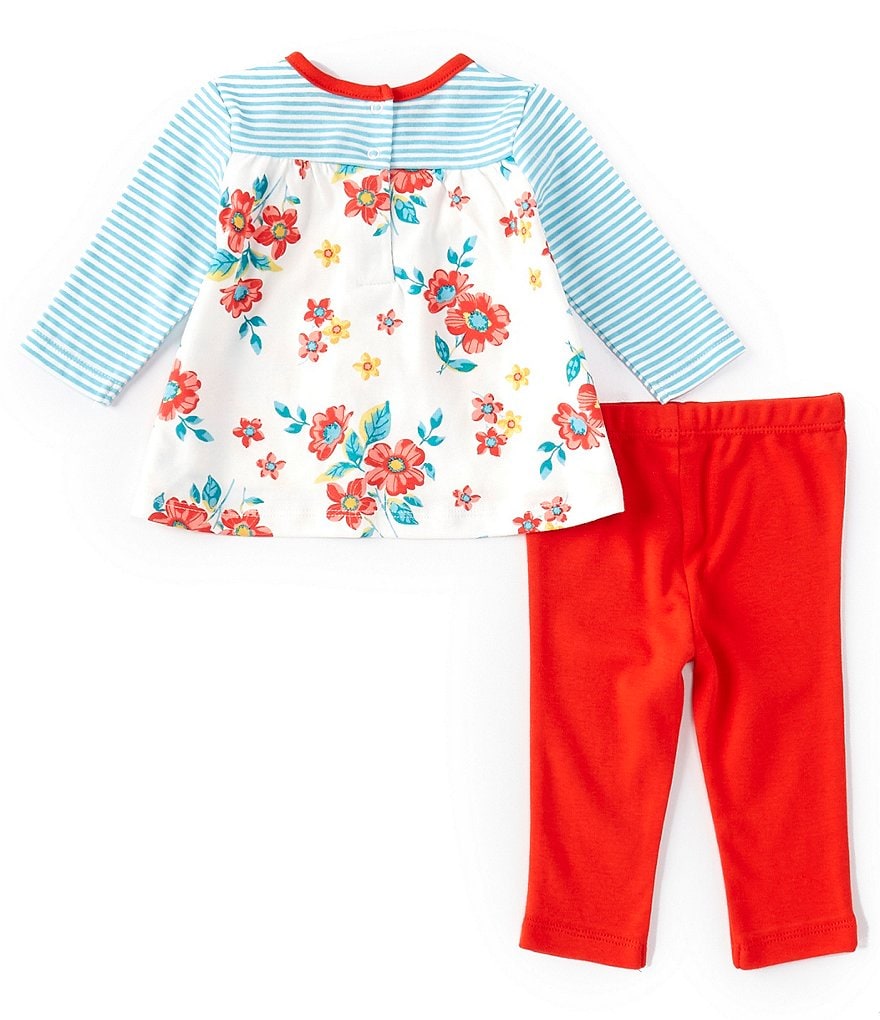 Little Me Baby Girls 3-18 Months Long-Sleeve Mixed-Media Striped/Floral Blooms Tunic Top & Solid Leggings Set