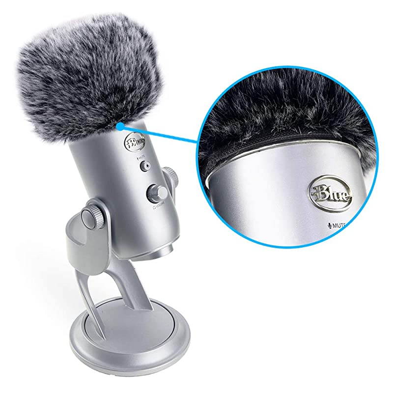 Microphone Windscreen with Furry Windscreen Muff Mic Wind Cover Pop Filter for Blue Yeti Blue Yeti Pro USB Microphone 2 Pack