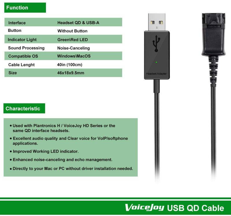 Call Center Office Headset Quick Disconnect QD Cable to USB Plug Adapter Compatible with Plantronics Headset QD Connector Plug to Any Computer Laptop VOIP Softphone