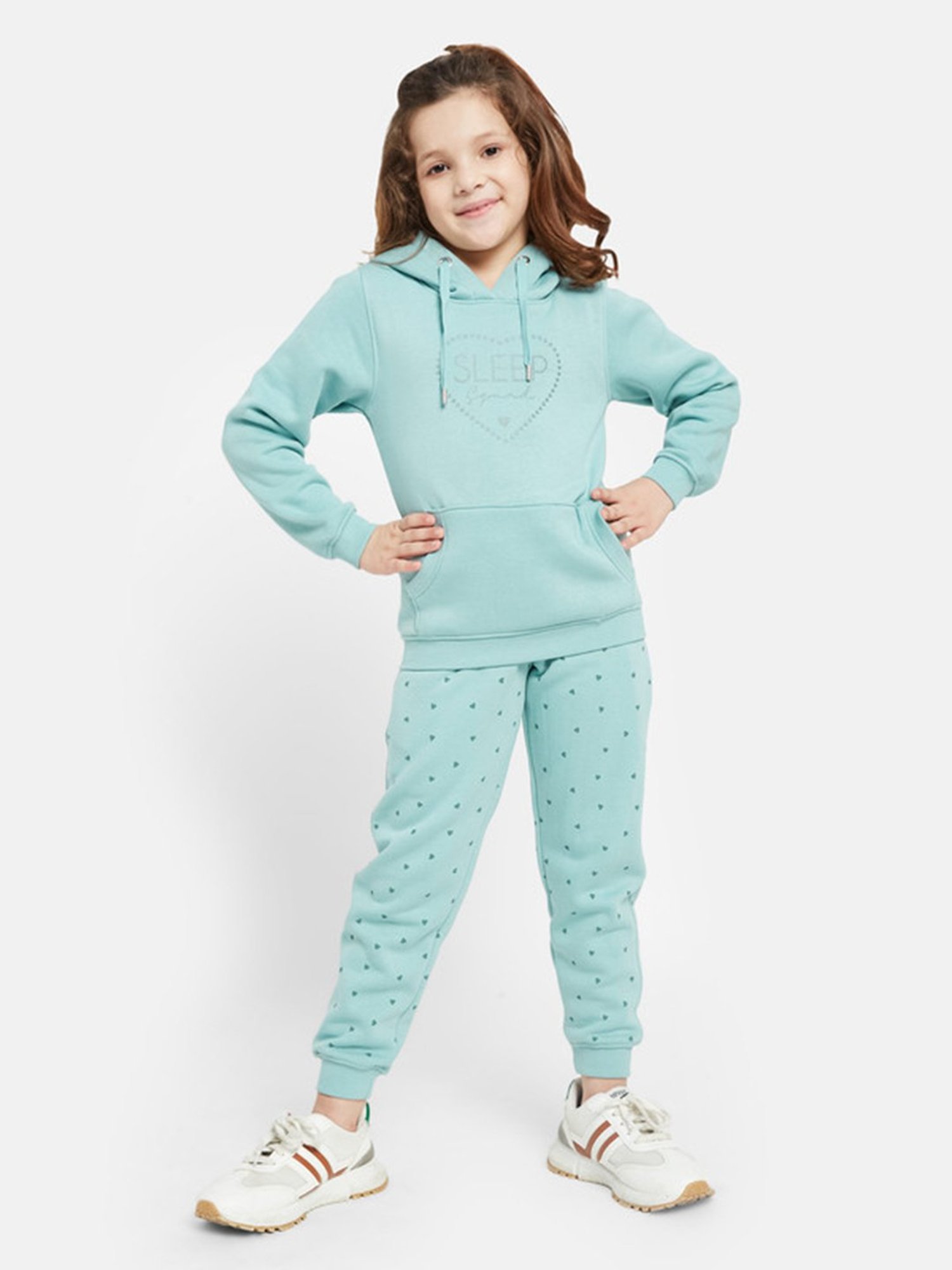 METTLE Kids Light Teal Printed Full Sleeves Tracksuit