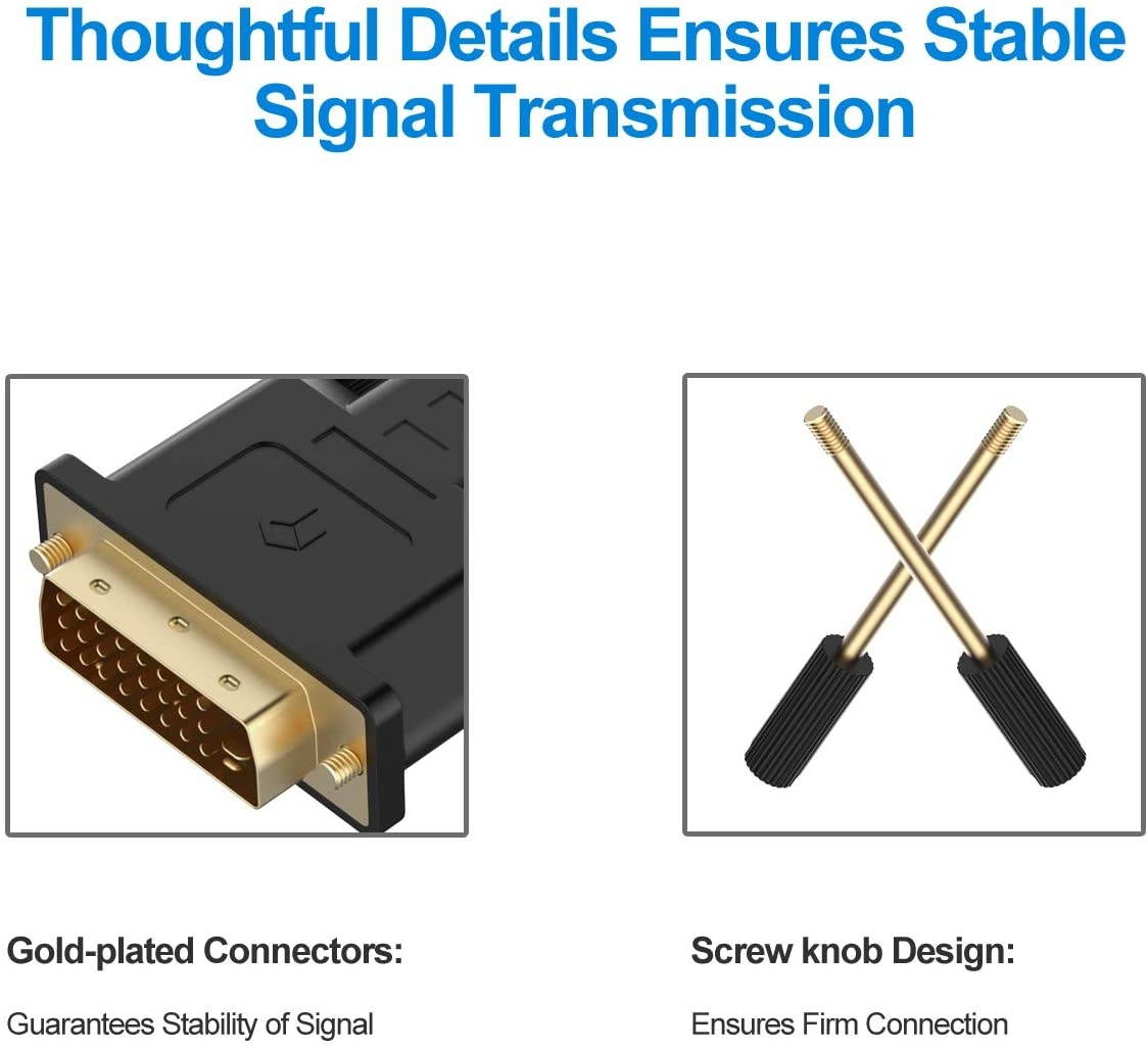 Rankie Mini DisplayPort (Mini DP) to DVI Cable Thunderbolt Port Compatible Gold Plated 6 Feet