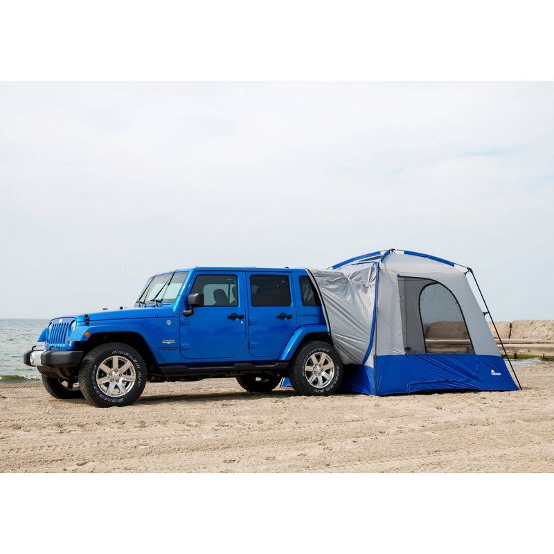 Napier Sportz 9 x 9 x 7.25 Foot Universal CUV/SUV/Van Vehicle Cargo Portable 3 Season 5 Person Outdoor Camping Ground Tent with Awning, Blue/Gray