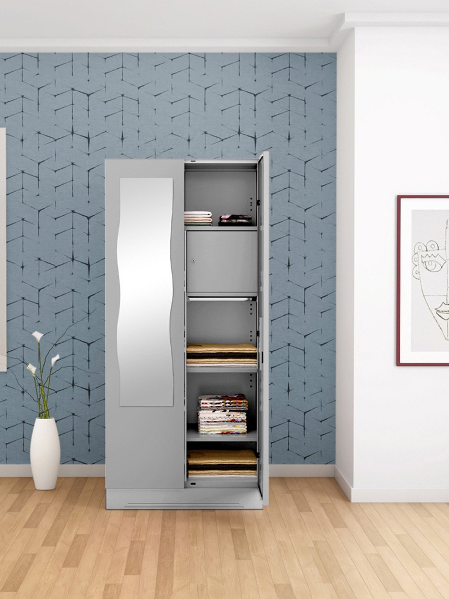 Godrej Interio Slimline 2-Door Steel Almirah, Royal Ivory (1-Year Warranty, 1 Locker, 1 Drawer)