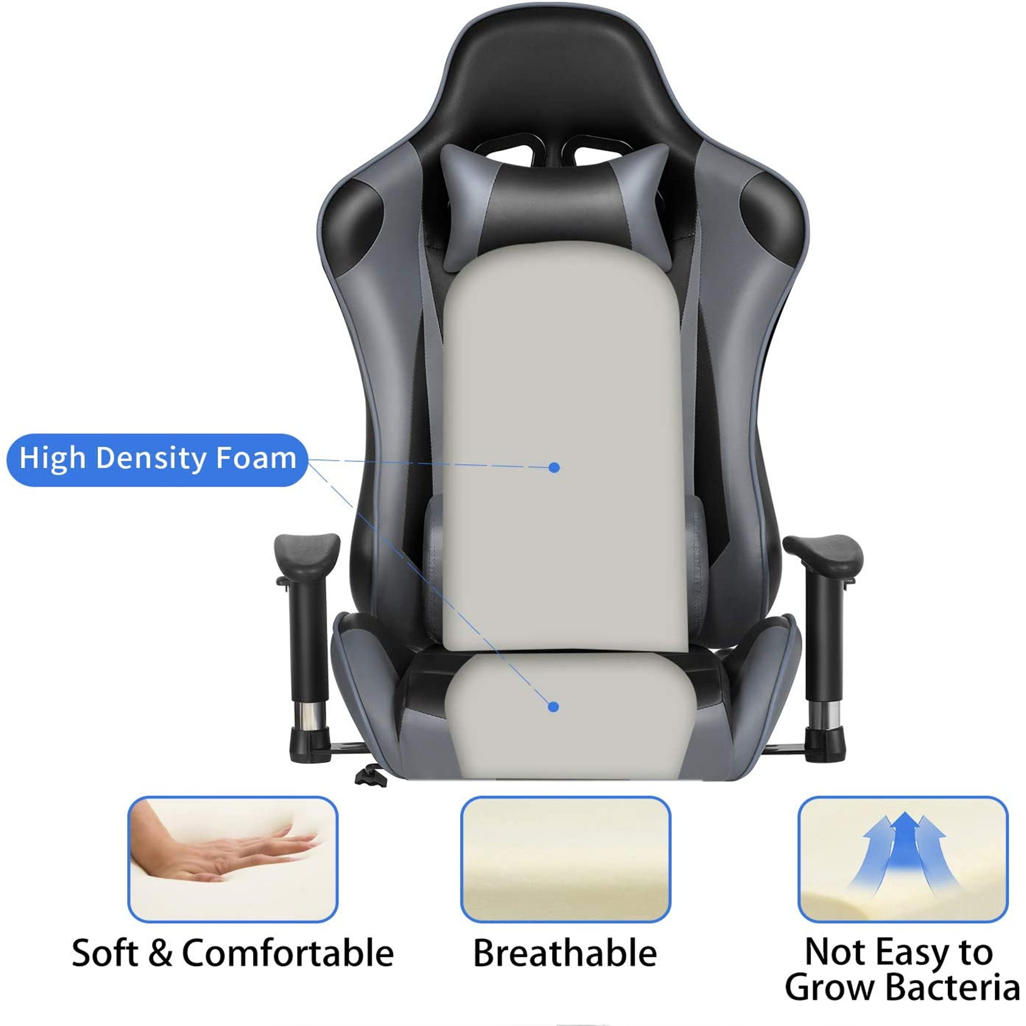 Ergonomic Gaming Chair Racing Chair E-Sports Chair Home Office Chair Computer Game Chair Backrest and Seat Height Adjustable Chair with PU Leather,Lumbar Support and Headrest