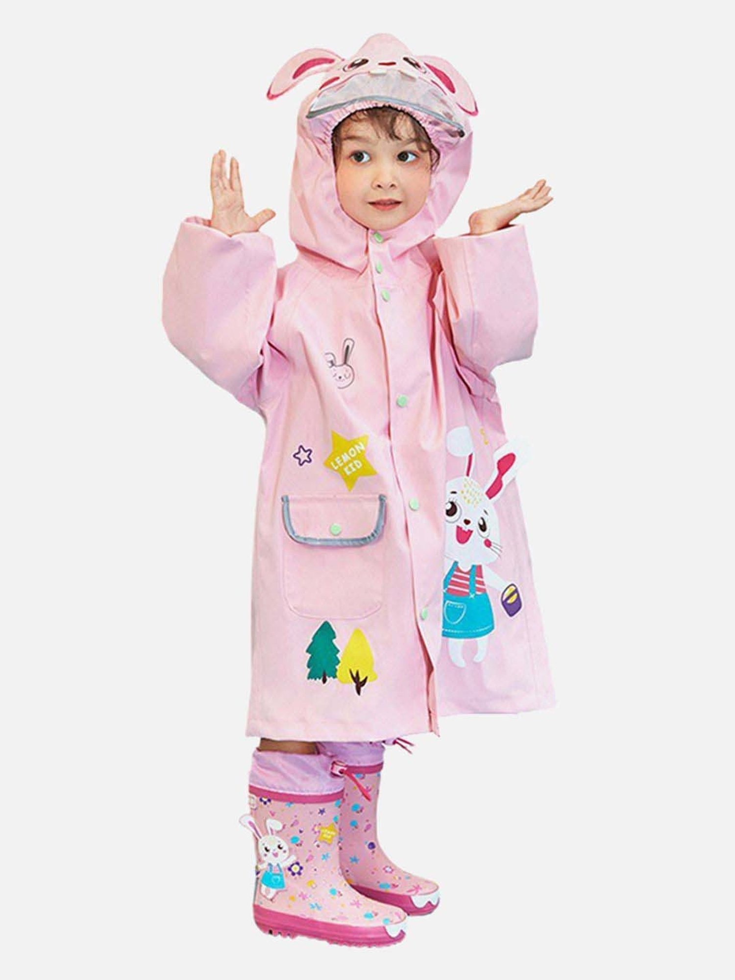 Little Surprise Box Kids Yellow Printed Full Sleeves Raincoat