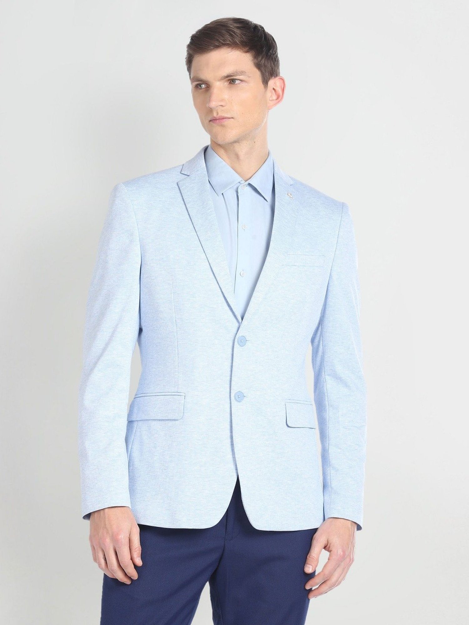 Arrow Light Blue Regular Fit Self Pattern Blazer