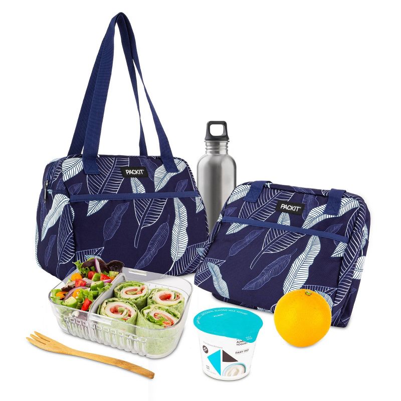 Packit Freezable Hampton Lunch Bag - Navy Leaves