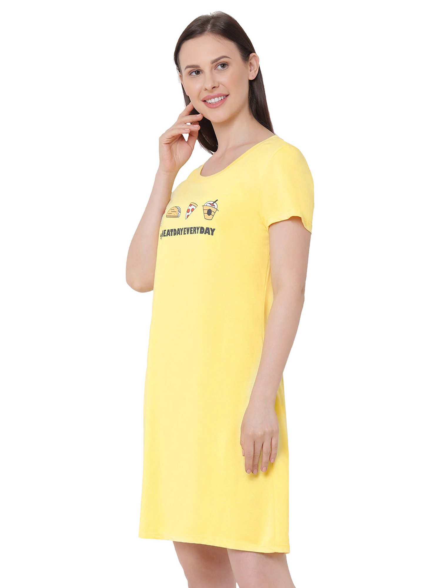 Soie  Yellow Printed Night Dress