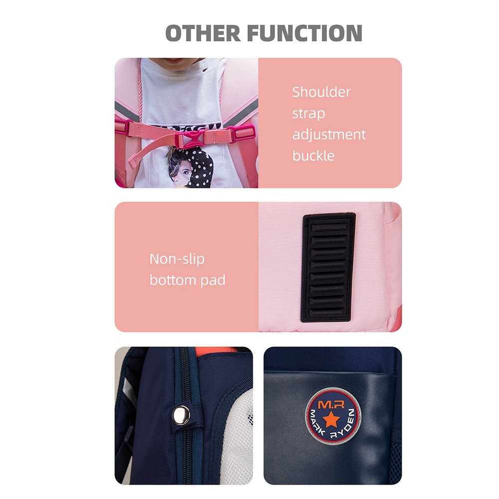 MARK RYDEN New Style 1-3-6 Grades Students Ease Spine Burden Hollow Cushioning Back Pad Backpack