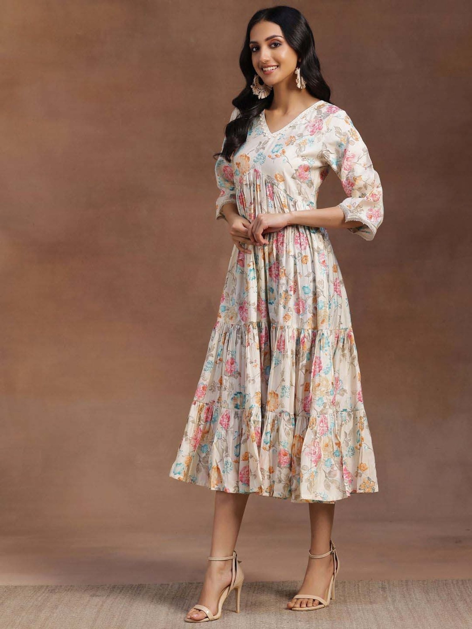 Libas Beige Printed A-Line Dress