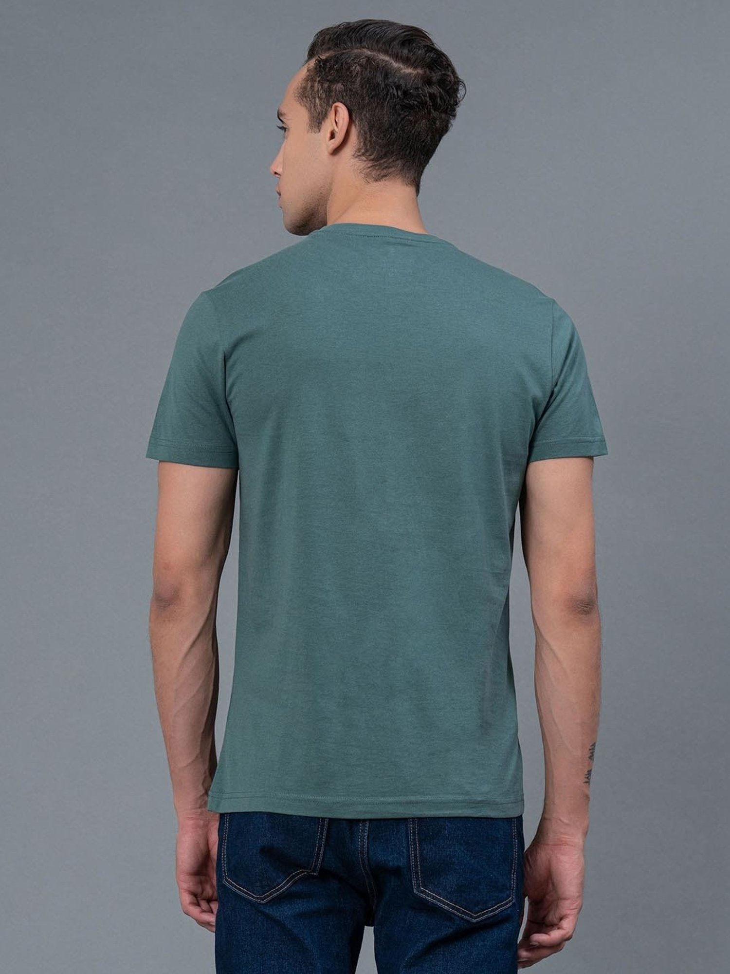 Red Tape Slate Green Regular Fit Cotton Crew T-Shirt