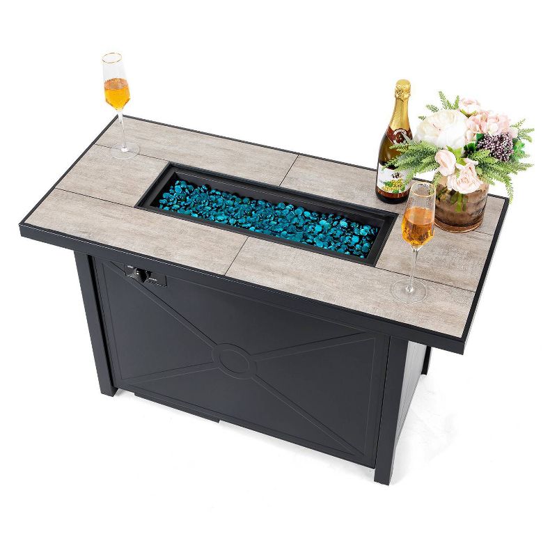 4pc Outdoor Aluminum Fire Pit Sofa Set Black & Blue - Nuu Garden